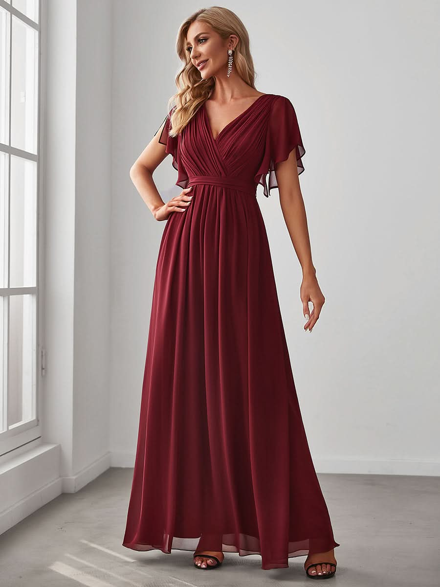Größe Nach Maß Plissee-Abendkleid in A-Linie mit Taillenbund EE0164A