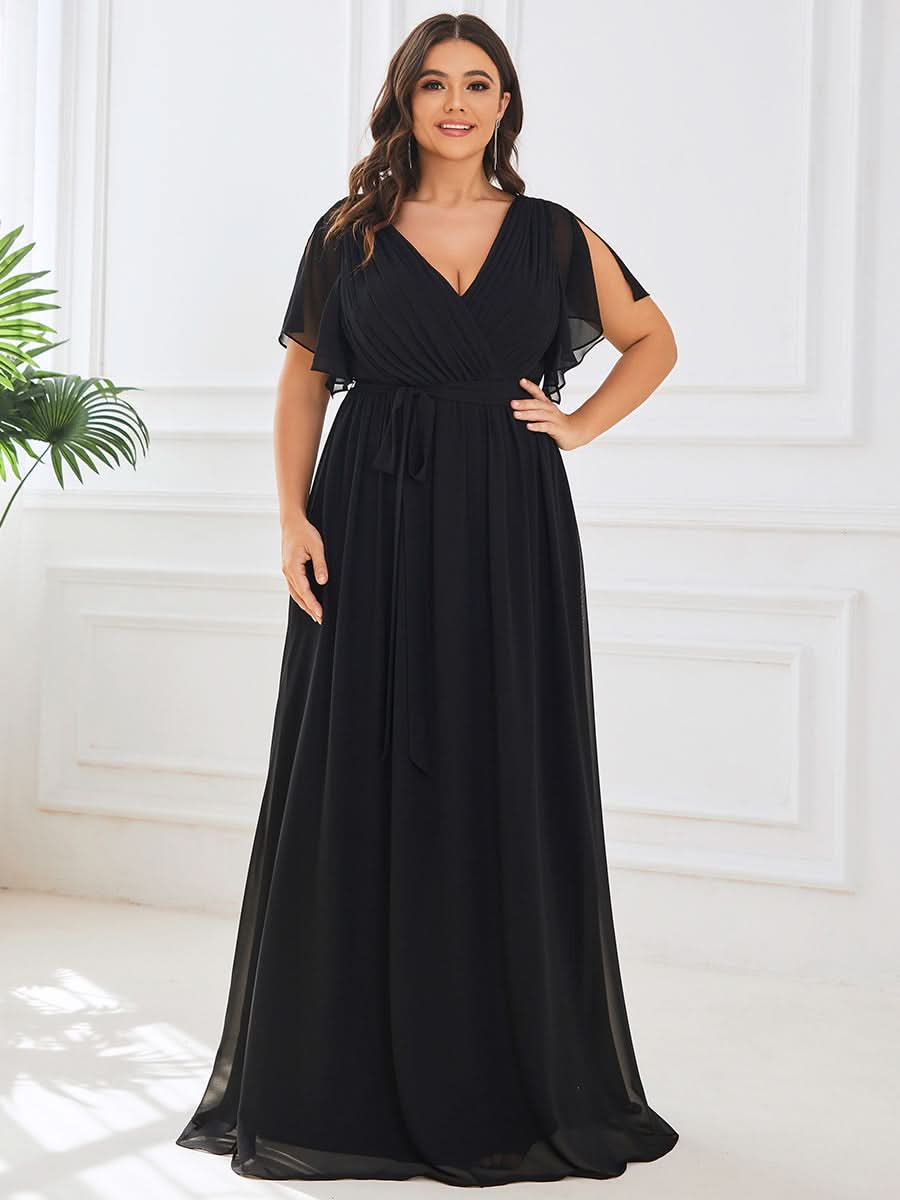 Größe Nach Maß Plissee-Abendkleid in A-Linie mit Taillenbund EE0164A