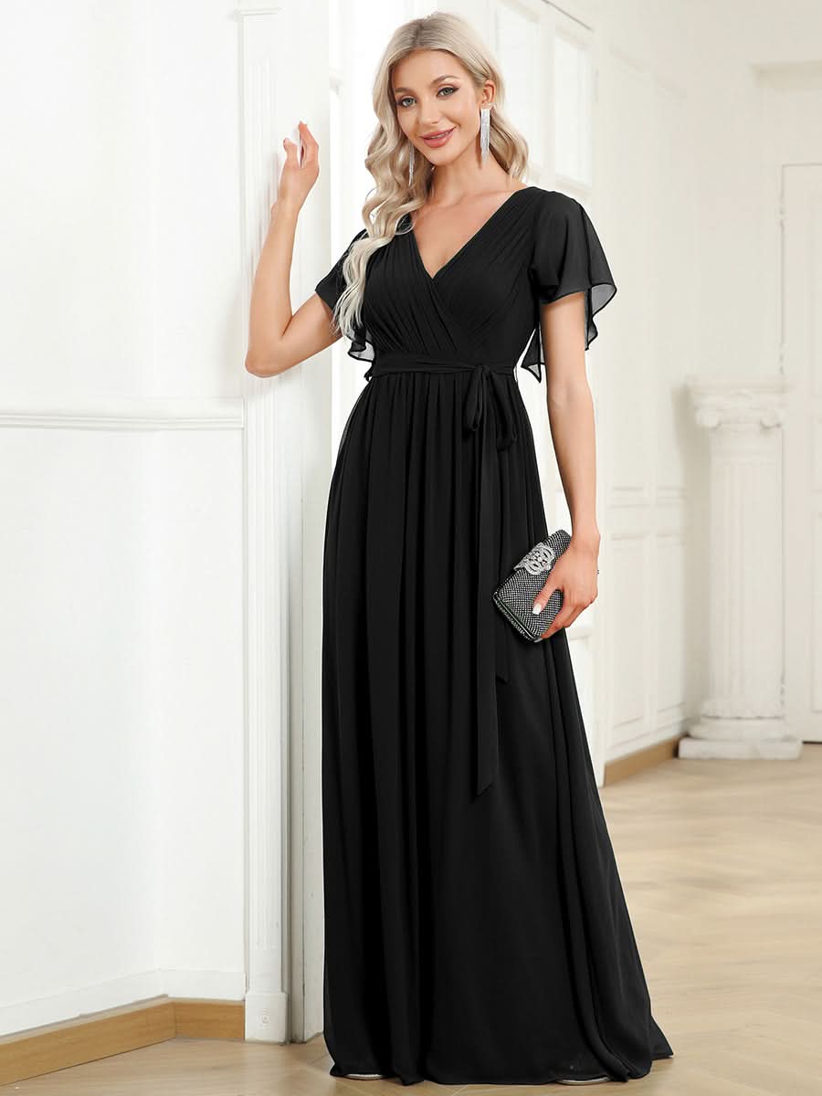 Größe Nach Maß Plissee-Abendkleid in A-Linie mit Taillenbund EE0164A
