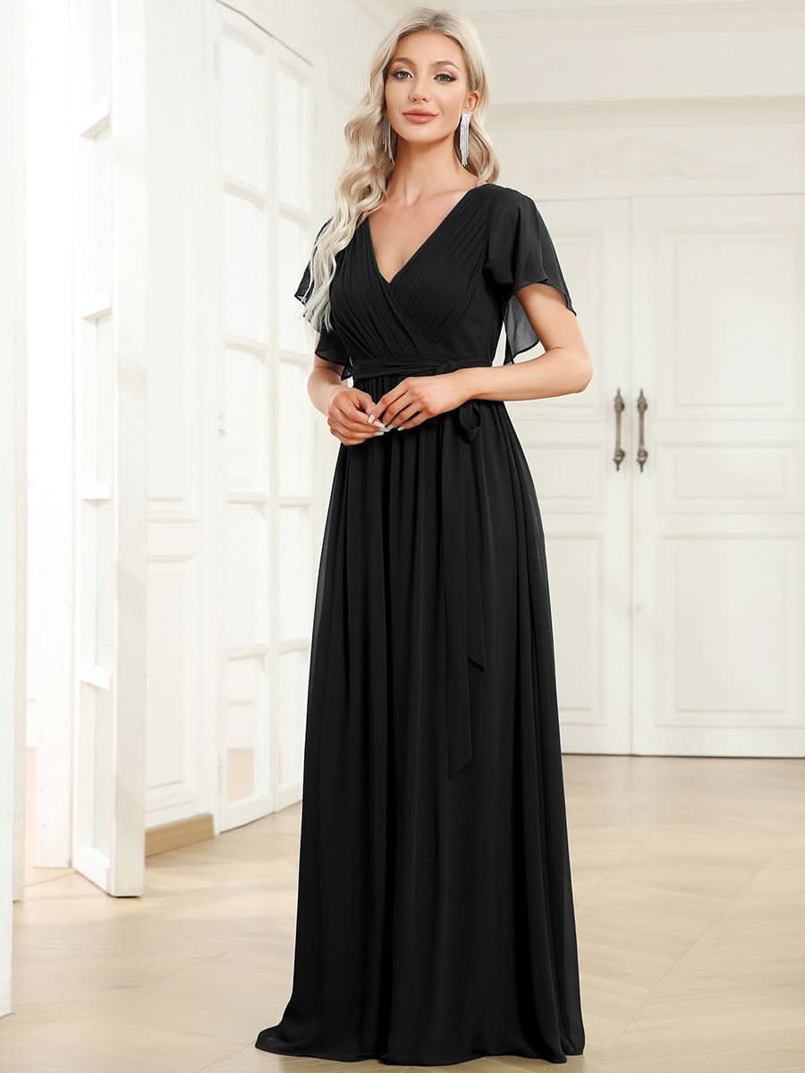 Größe Nach Maß Plissee-Abendkleid in A-Linie mit Taillenbund EE0164A