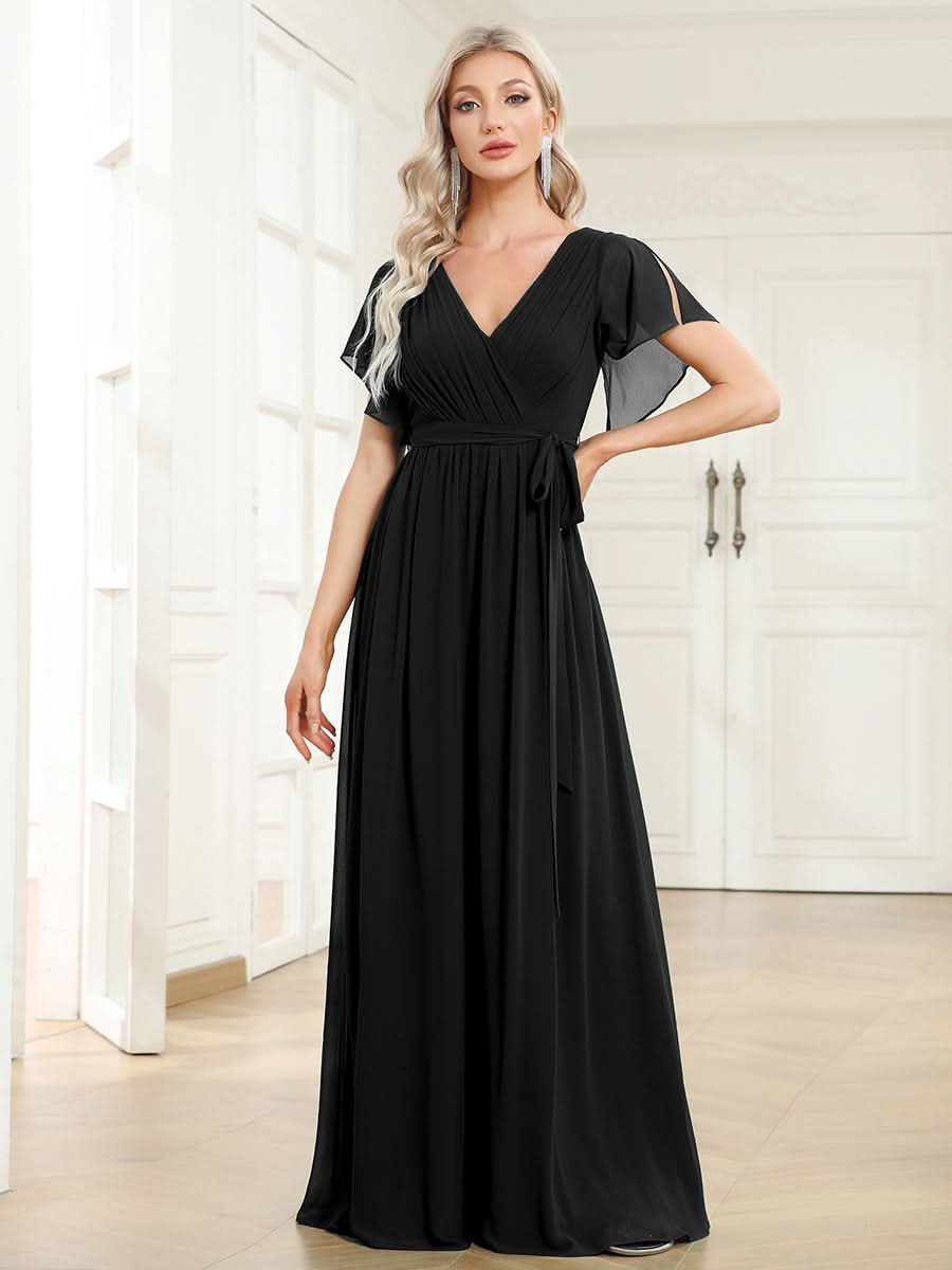Größe Nach Maß Plissee-Abendkleid in A-Linie mit Taillenbund EE0164A