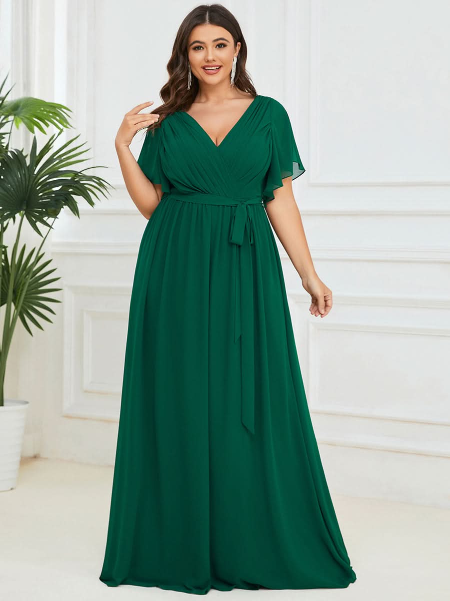 Größe Nach Maß Plissee-Abendkleid in A-Linie mit Taillenbund EE0164A