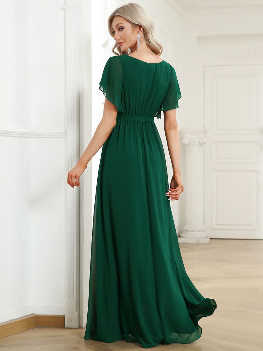 Größe Nach Maß Plissee-Abendkleid in A-Linie mit Taillenbund EE0164A