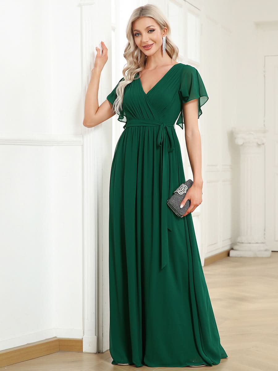 Größe Nach Maß Plissee-Abendkleid in A-Linie mit Taillenbund EE0164A