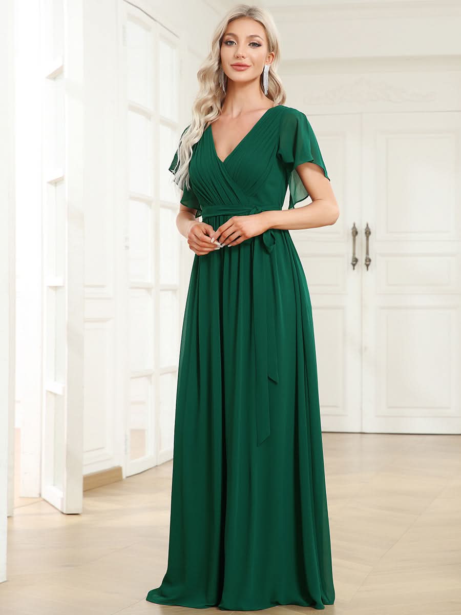 Größe Nach Maß Plissee-Abendkleid in A-Linie mit Taillenbund EE0164A