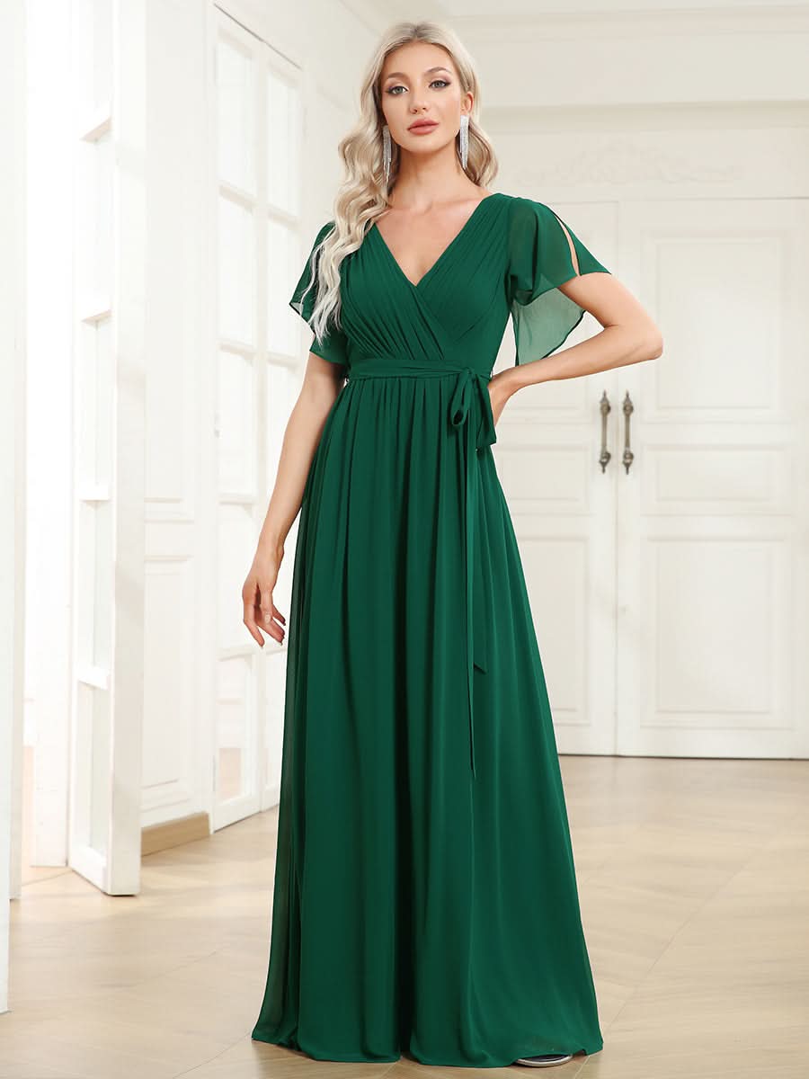 Größe Nach Maß Plissee-Abendkleid in A-Linie mit Taillenbund EE0164A