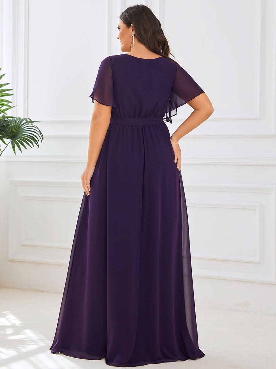 Größe Nach Maß Plissee-Abendkleid in A-Linie mit Taillenbund EE0164A