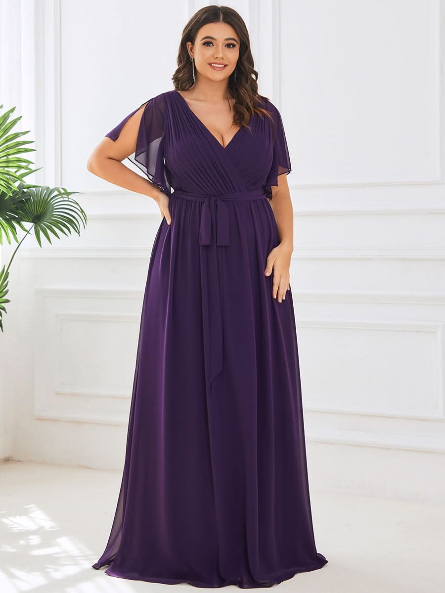 Größe Nach Maß Plissee-Abendkleid in A-Linie mit Taillenbund EE0164A