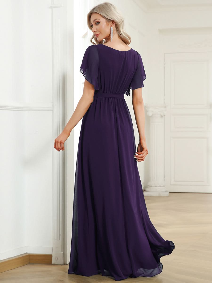 Größe Nach Maß Plissee-Abendkleid in A-Linie mit Taillenbund EE0164A