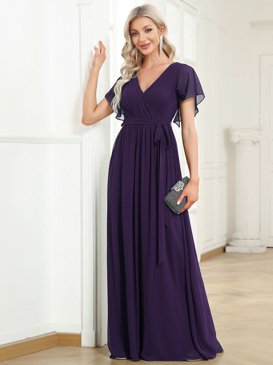 Größe Nach Maß Plissee-Abendkleid in A-Linie mit Taillenbund EE0164A