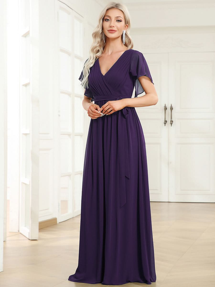 Größe Nach Maß Plissee-Abendkleid in A-Linie mit Taillenbund EE0164A