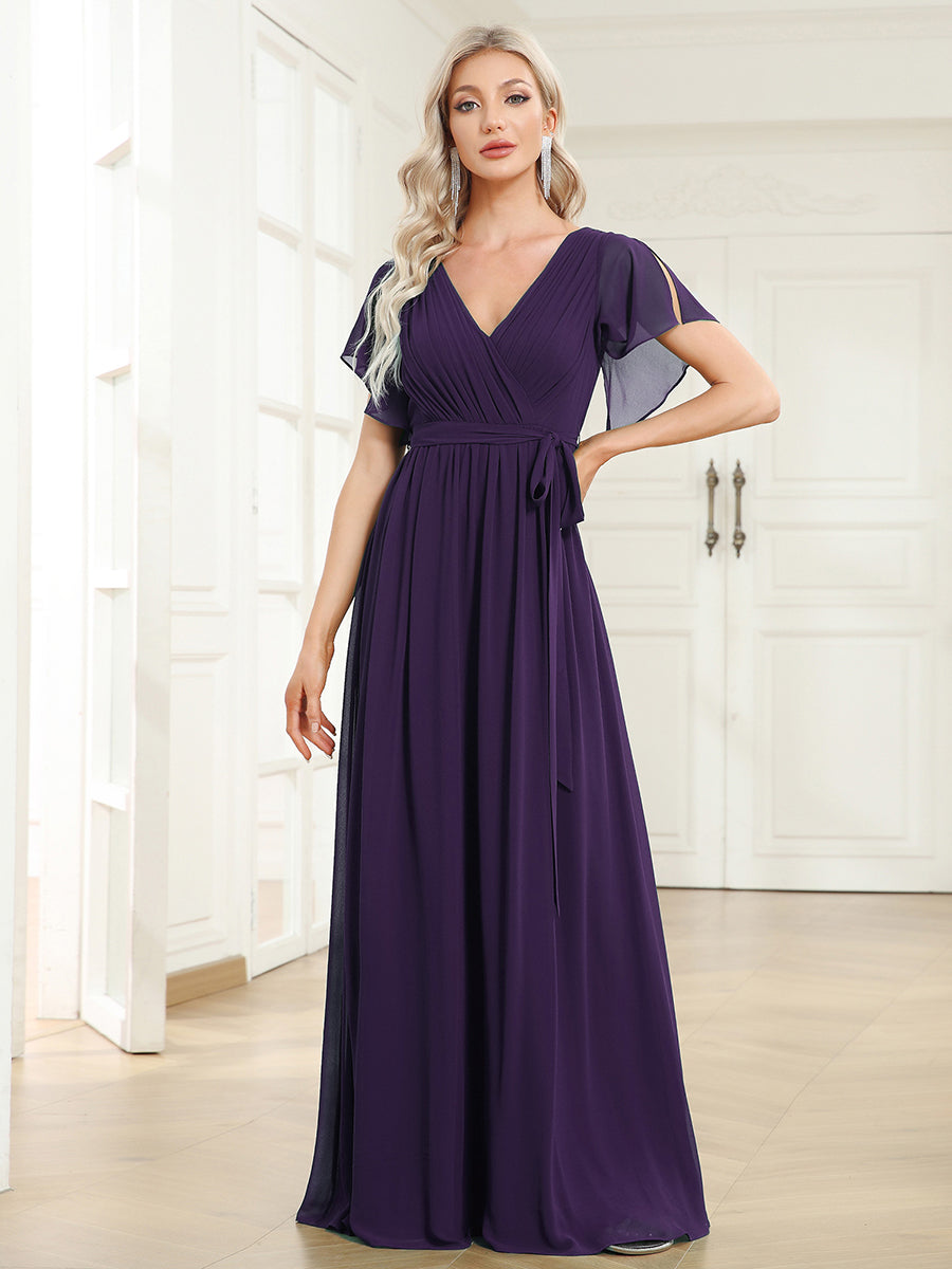 Größe Nach Maß Plissee-Abendkleid in A-Linie mit Taillenbund #farbe_Dunkel Violett