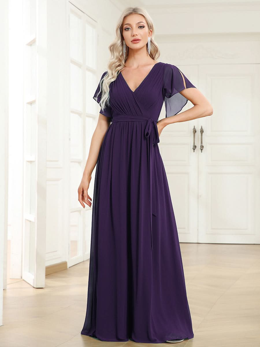 Größe Nach Maß Plissee-Abendkleid in A-Linie mit Taillenbund EE0164A