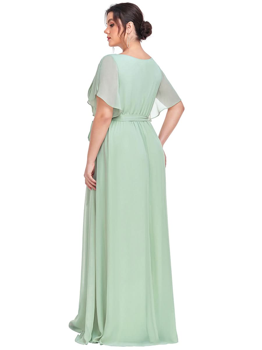 Größe Nach Maß Plissee-Abendkleid in A-Linie mit Taillenbund EE0164A