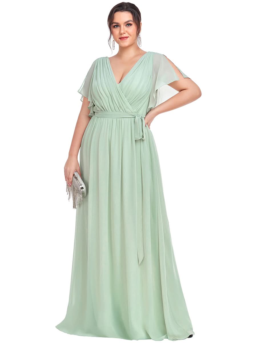 Größe Nach Maß Plissee-Abendkleid in A-Linie mit Taillenbund EE0164A