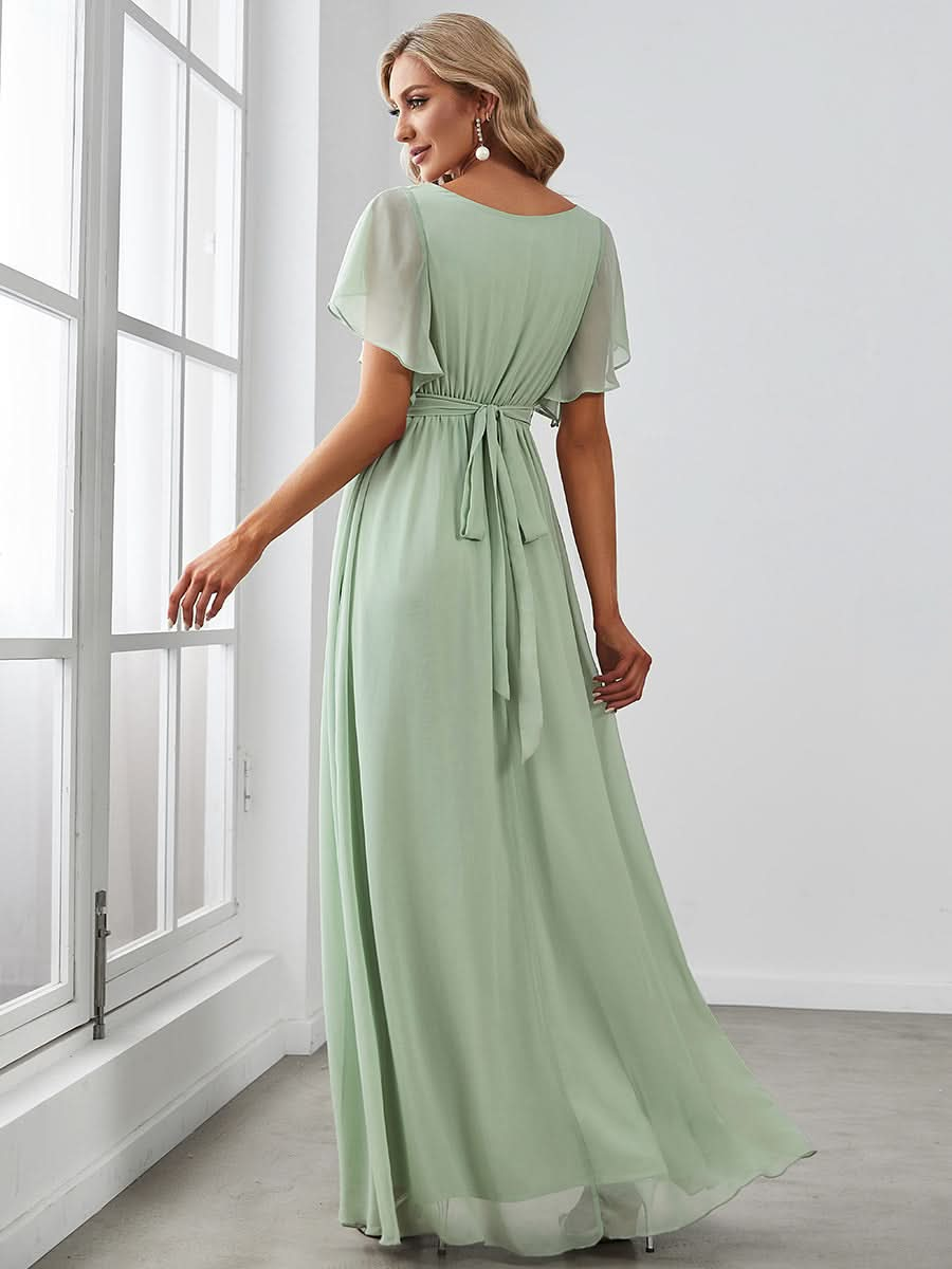 Größe Nach Maß Plissee-Abendkleid in A-Linie mit Taillenbund #farbe_Mint Gruen