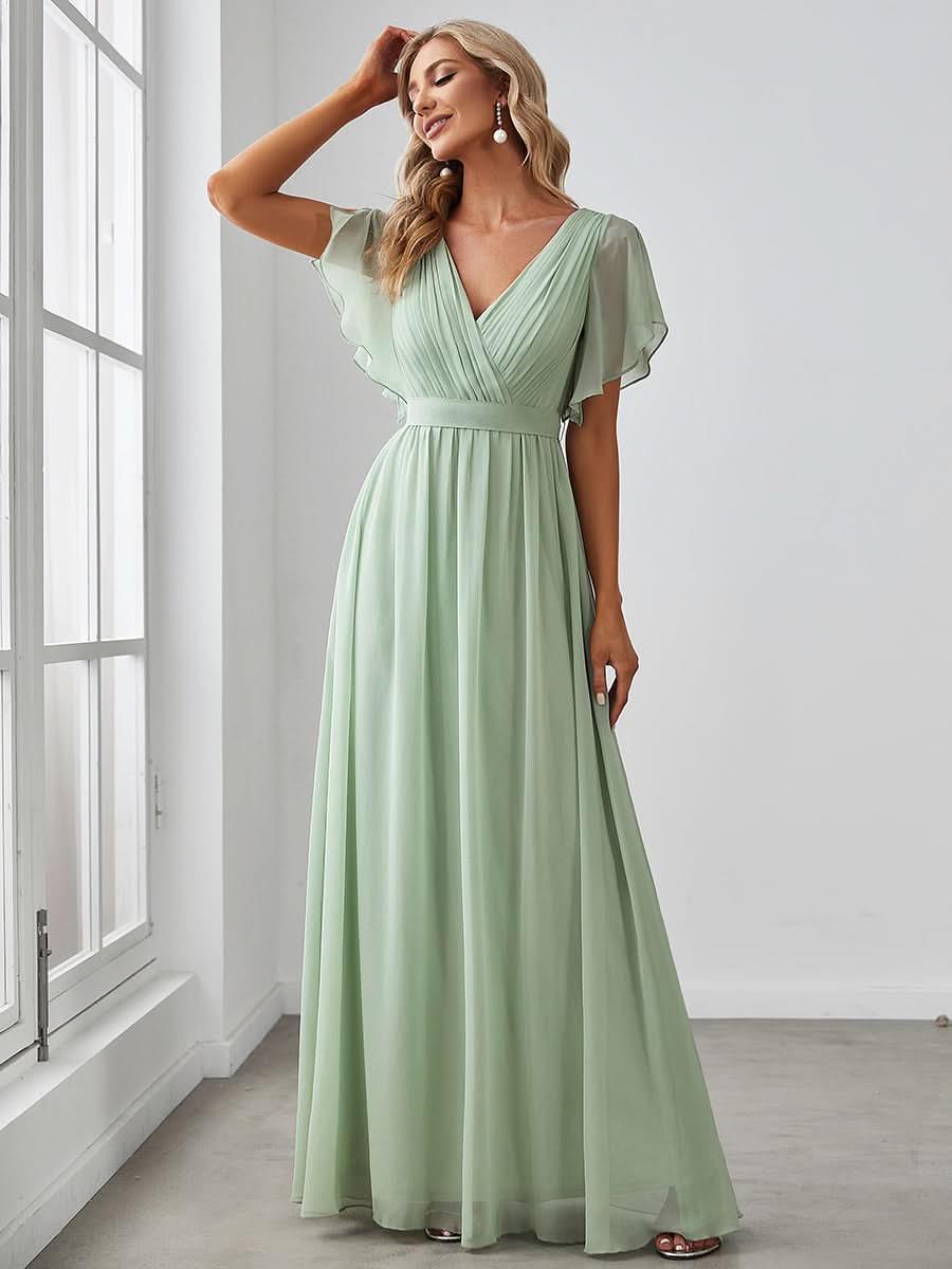 Größe Nach Maß Plissee-Abendkleid in A-Linie mit Taillenbund EE0164A