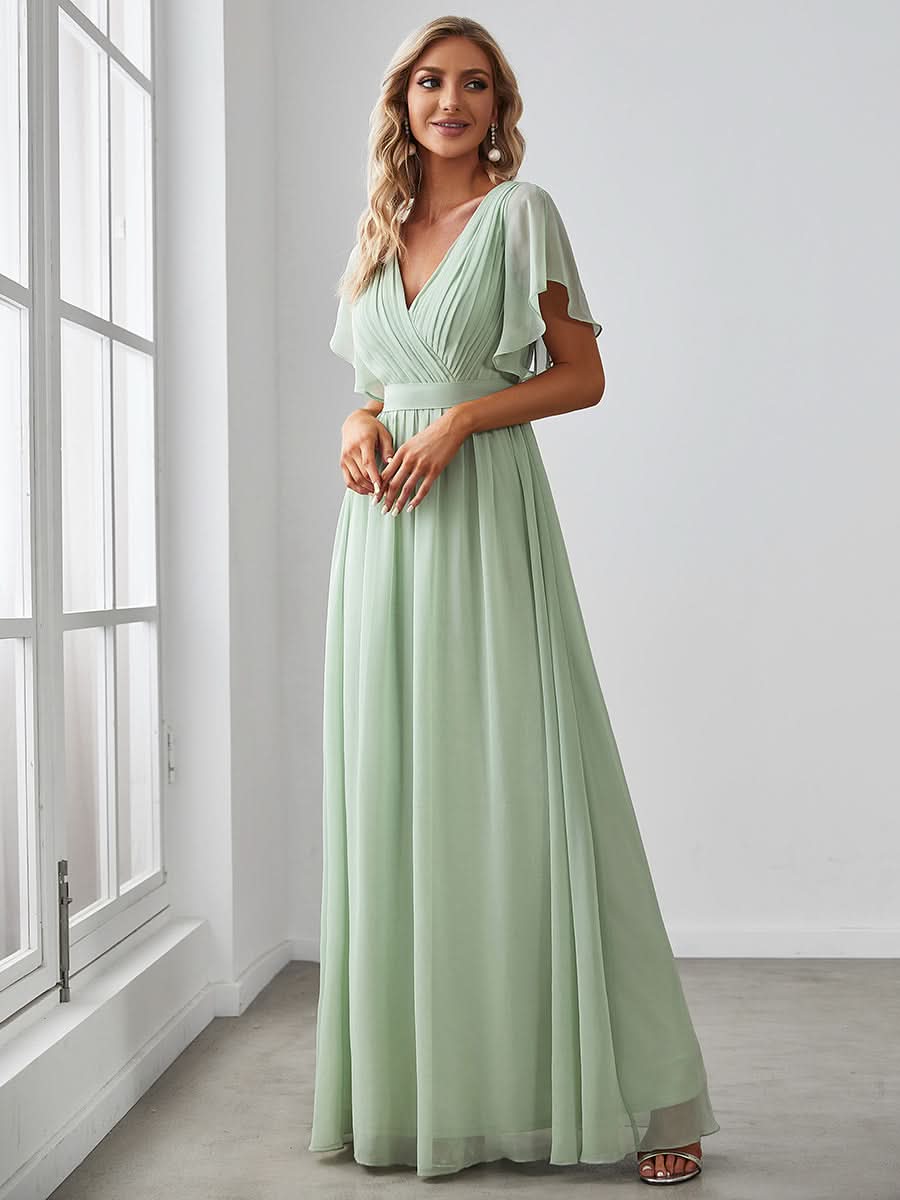 Größe Nach Maß Plissee-Abendkleid in A-Linie mit Taillenbund EE0164A