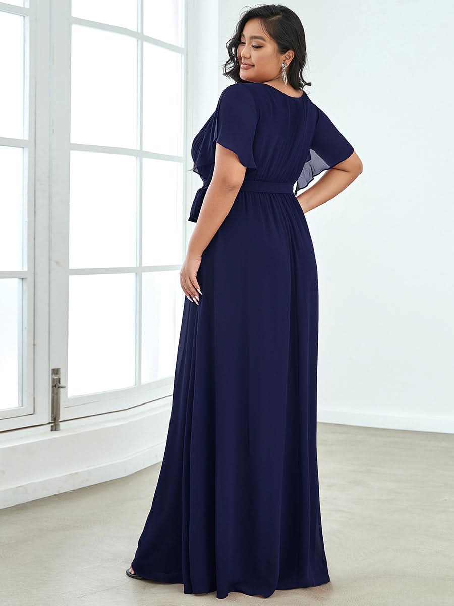 Größe Nach Maß Plissee-Abendkleid in A-Linie mit Taillenbund EE0164A