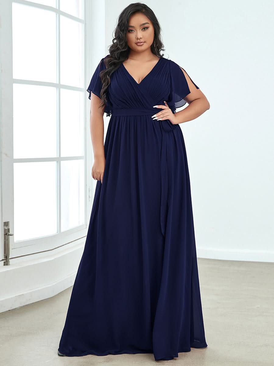 Größe Nach Maß Plissee-Abendkleid in A-Linie mit Taillenbund EE0164A