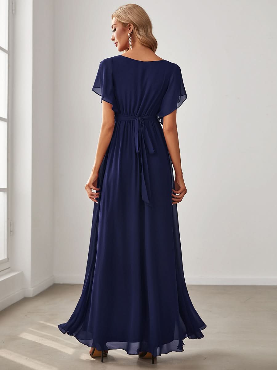 Größe Nach Maß Plissee-Abendkleid in A-Linie mit Taillenbund EE0164A