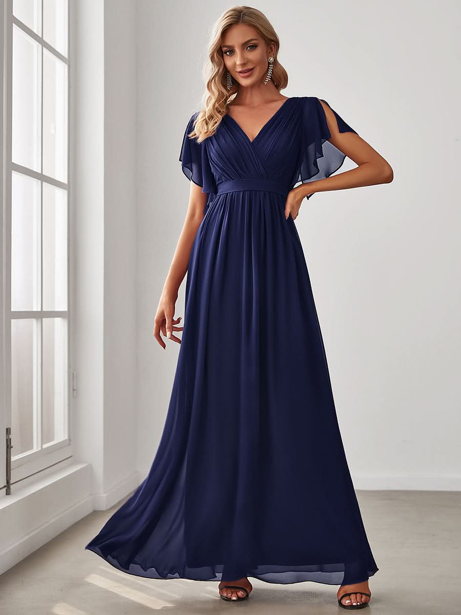 Größe Nach Maß Plissee-Abendkleid in A-Linie mit Taillenbund EE0164A