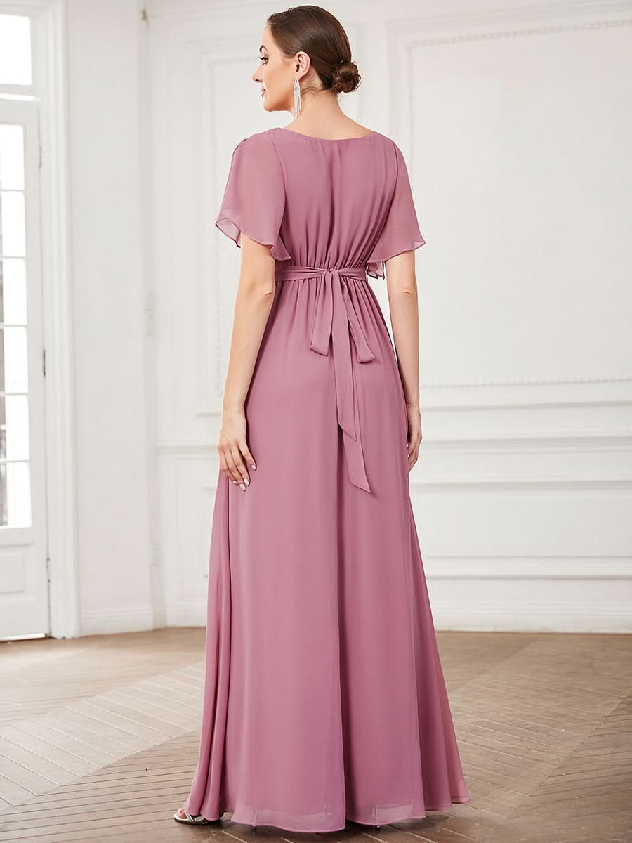 Größe Nach Maß Plissee-Abendkleid in A-Linie mit Taillenbund EE0164A