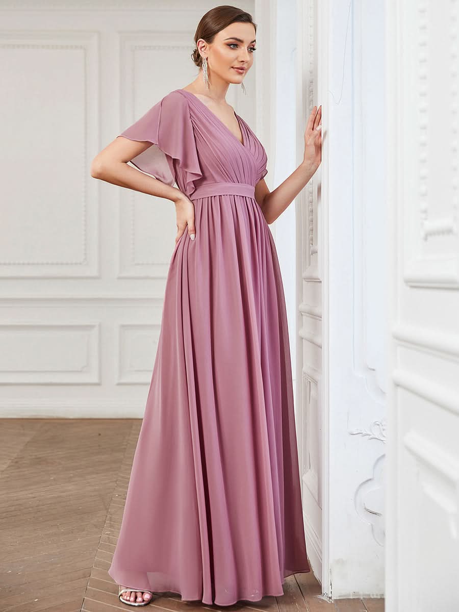 Größe Nach Maß Plissee-Abendkleid in A-Linie mit Taillenbund EE0164A
