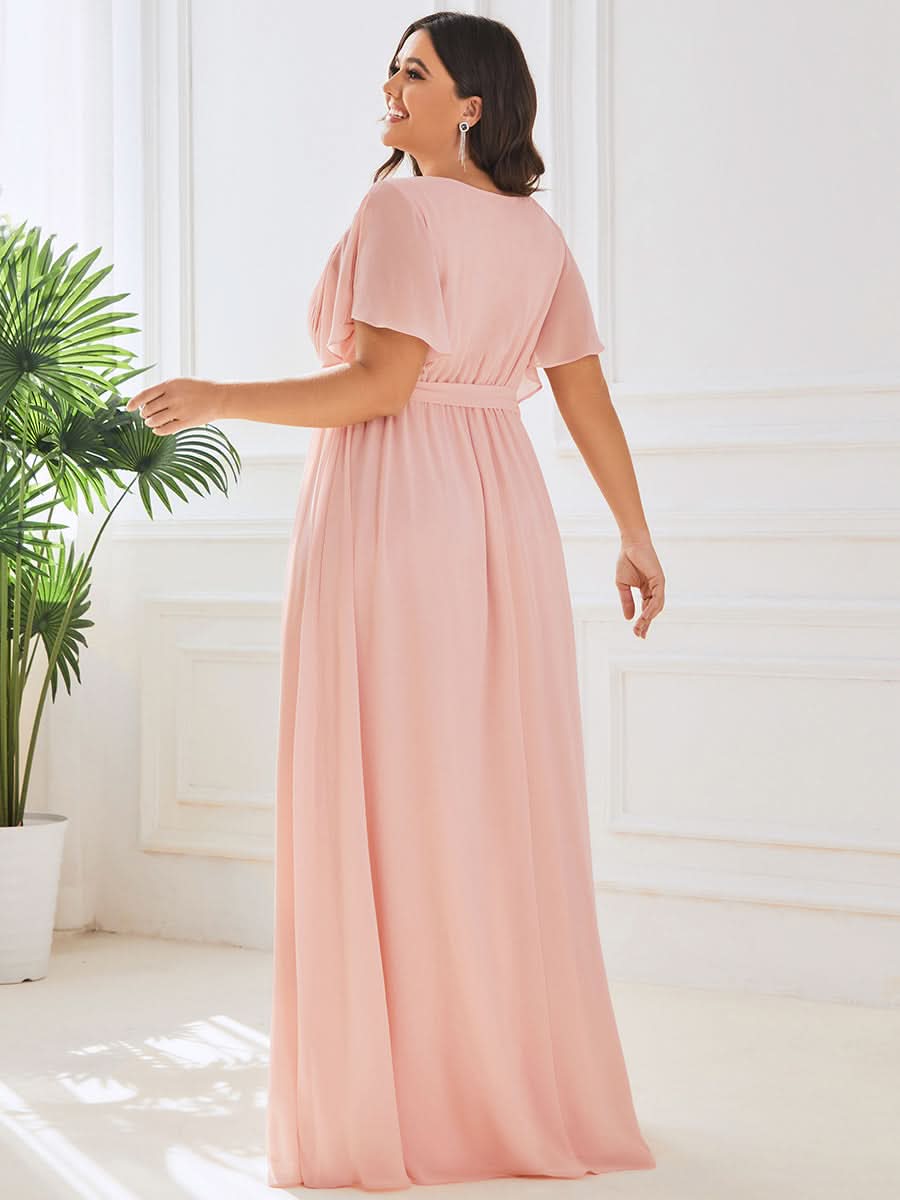 Größe Nach Maß Plissee-Abendkleid in A-Linie mit Taillenbund EE0164A