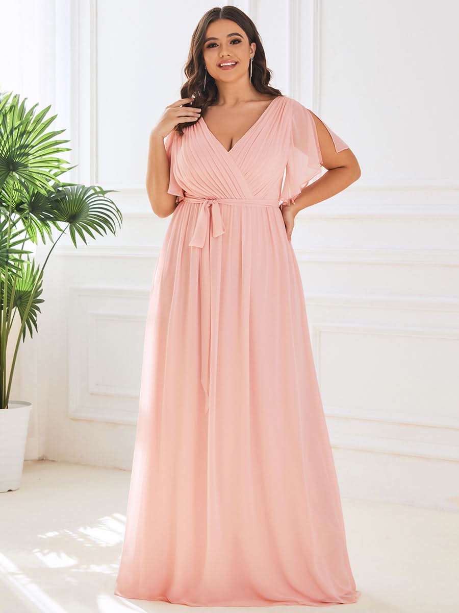 Größe Nach Maß Plissee-Abendkleid in A-Linie mit Taillenbund EE0164A