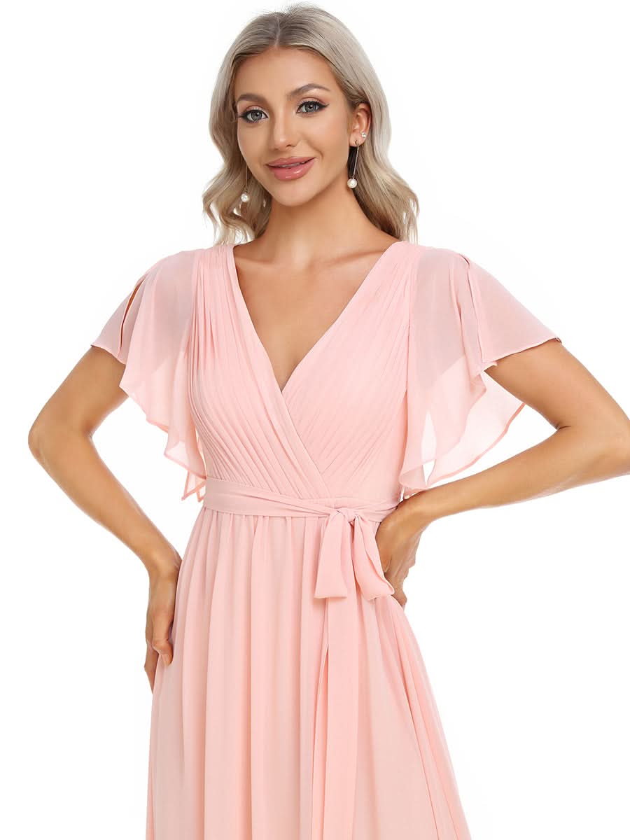 Größe Nach Maß Plissee-Abendkleid in A-Linie mit Taillenbund EE0164A