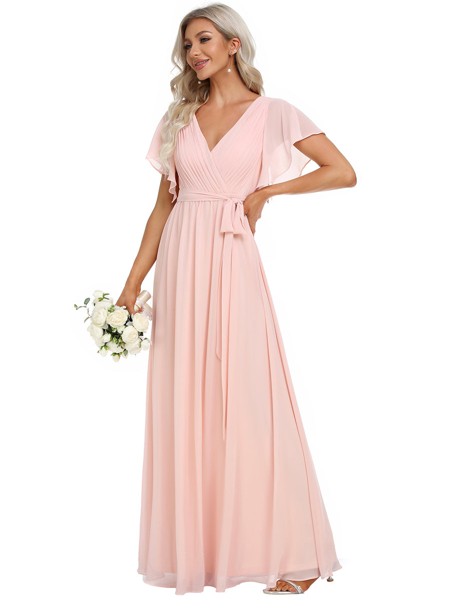 Größe Nach Maß Plissee-Abendkleid in A-Linie mit Taillenbund #farbe_Rosa
