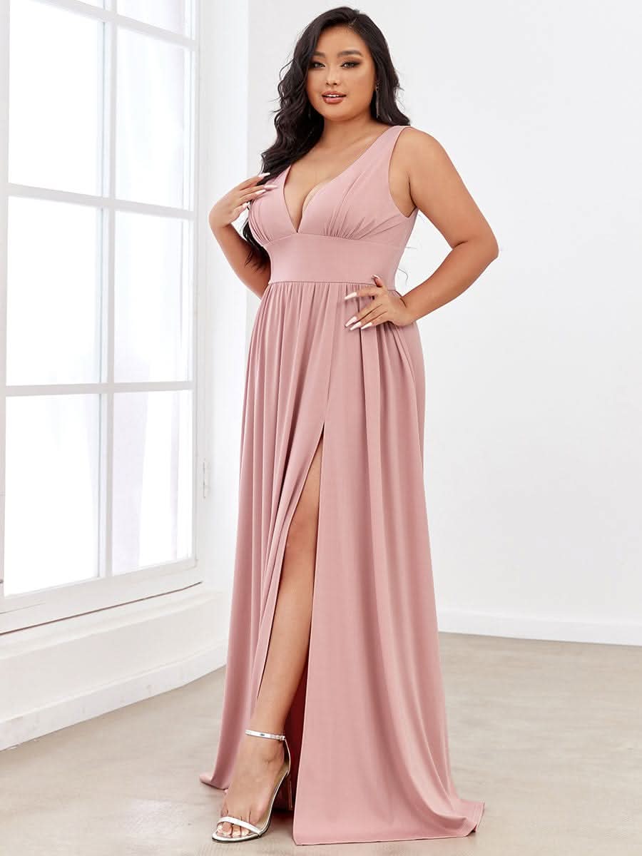 Plus Size Chiffon Spitzenkleider Sleeveless V-Ausschnitt Abendkleider #farbe_Dusty Rose