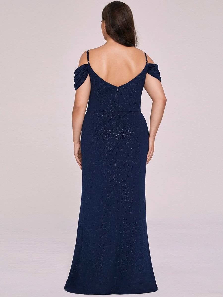 Größe Nach Maß V Neck Pailletten Kalte Schulter Split Plus Size Abendkleid 50088