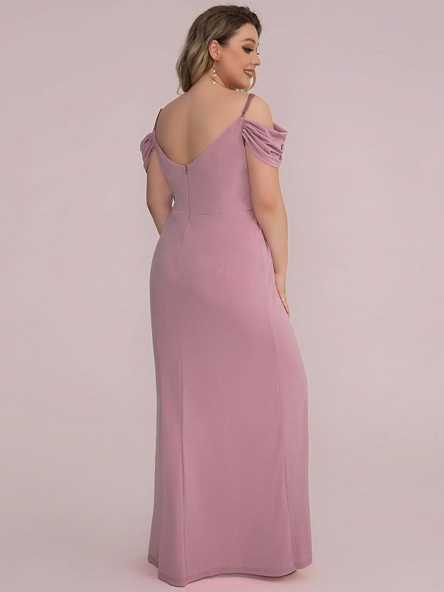 Größe Nach Maß V Neck Pailletten Kalte Schulter Split Plus Size Abendkleid 50088