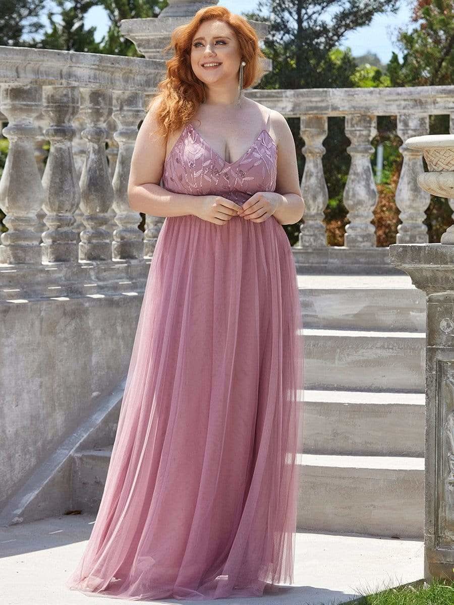 Größe Nach Maß Atemberaubendes Spaghetti-Träger V-Ausschnitt besticktes bodenlanges Abendkleid 50090