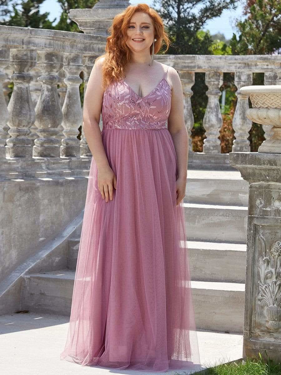 Größe Nach Maß Atemberaubendes Spaghetti-Träger V-Ausschnitt besticktes bodenlanges Abendkleid 50090