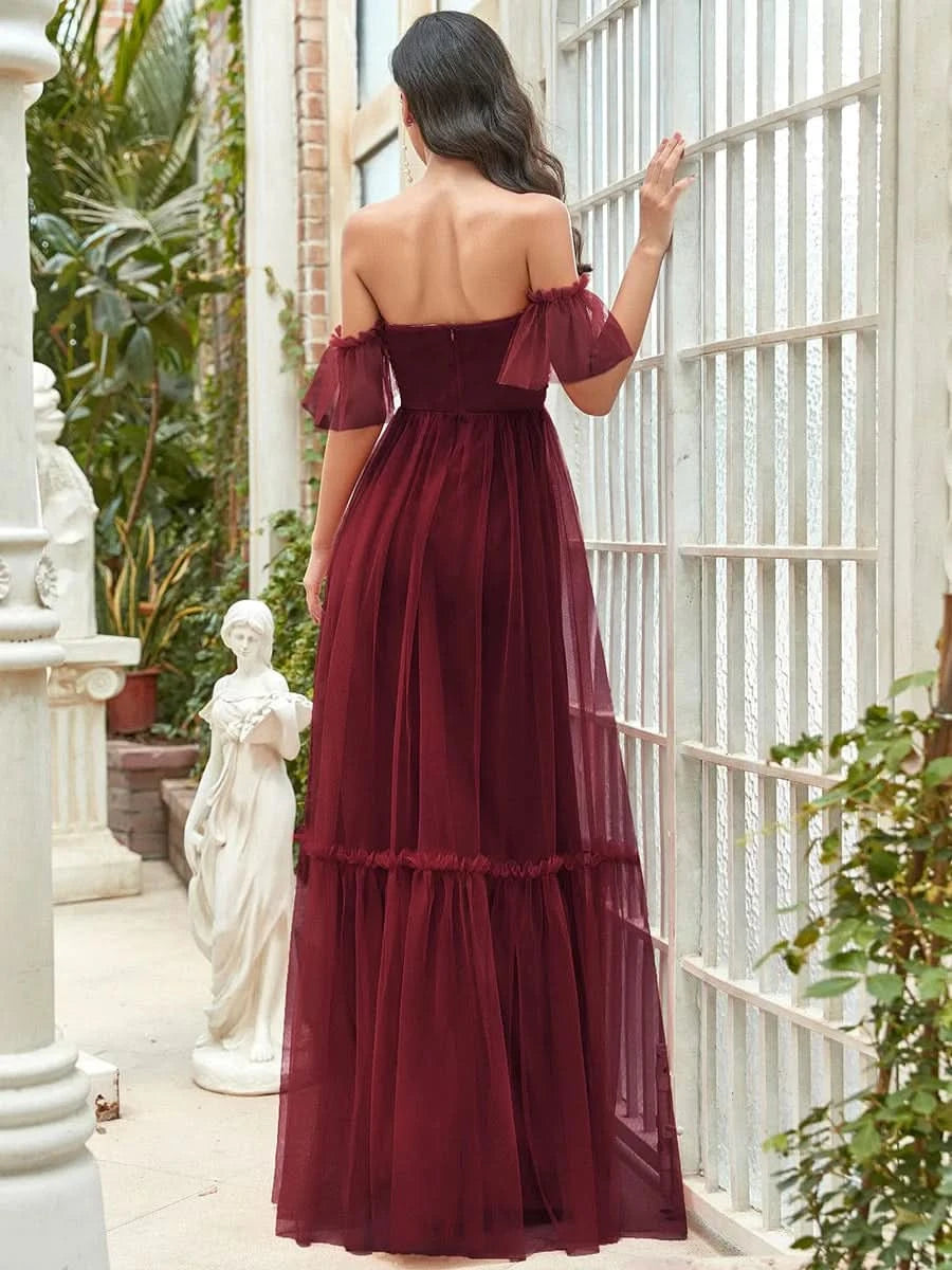Größe Nach Maß Schulterfreies plissiertes Tüll-Abendkleid mit Herzausschnitt 50126