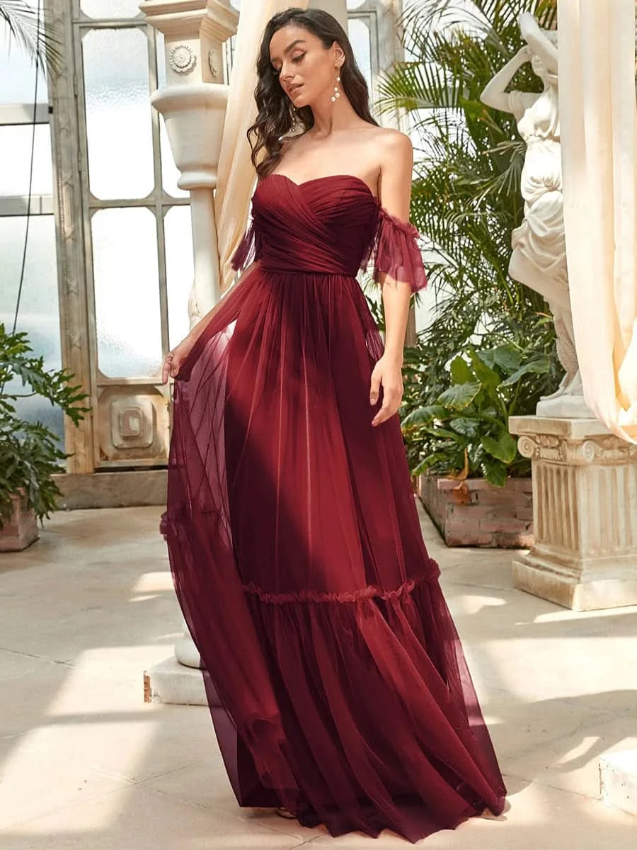 Größe Nach Maß Schulterfreies plissiertes Tüll-Abendkleid mit Herzausschnitt 50126
