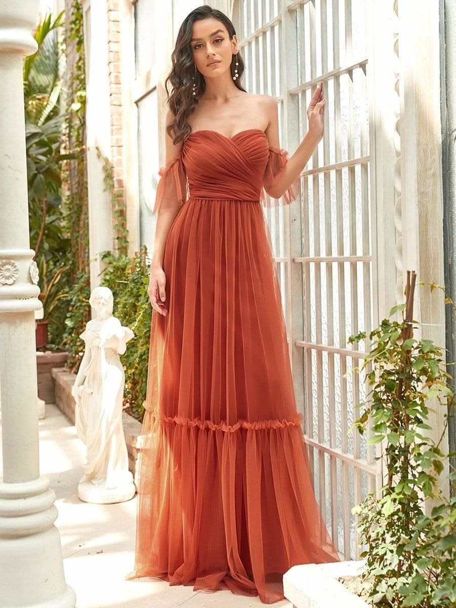 Größe Nach Maß Schulterfreies plissiertes Tüll-Abendkleid mit Herzausschnitt 50126