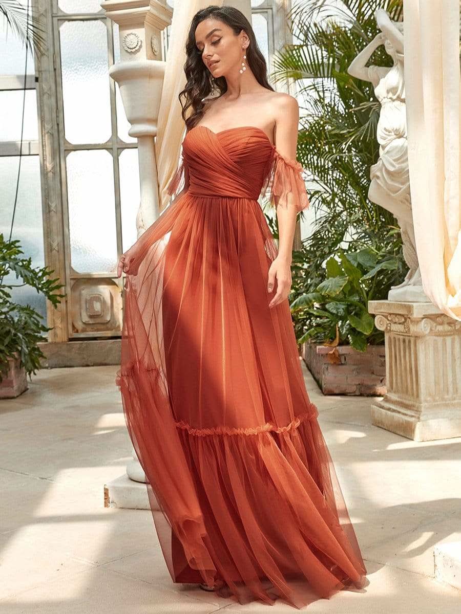 Größe Nach Maß Schulterfreies plissiertes Tüll-Abendkleid mit Herzausschnitt 50126