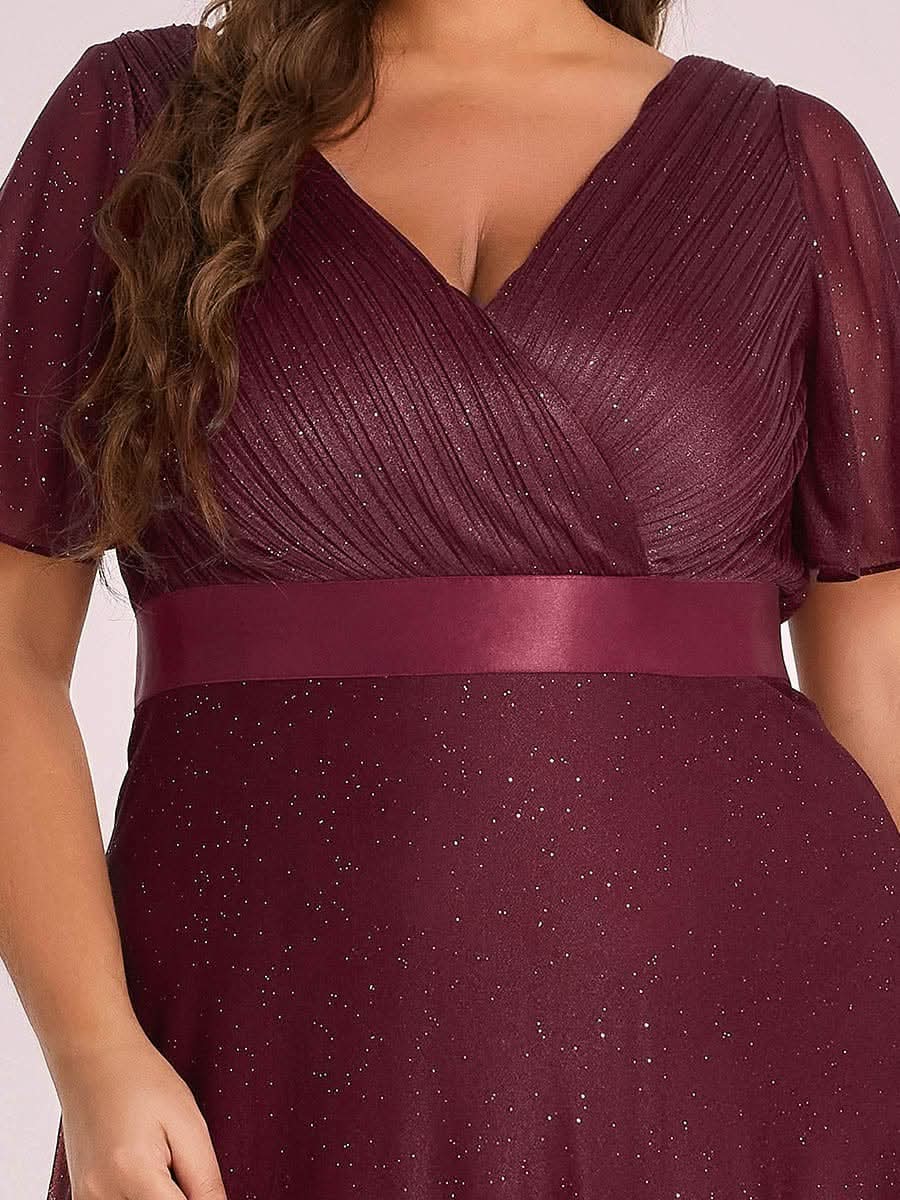 Color=Burgundy | Langes schimmerndes, flatterndes plissiertes Abendkleid mit V-Ausschnitt-Burgundy 10