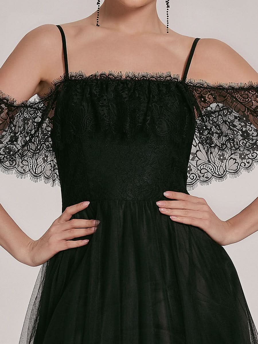 Größe Nach Maß Spaghettiträger Cold Shoulder High Low Lace Hochzeitskleider 90340