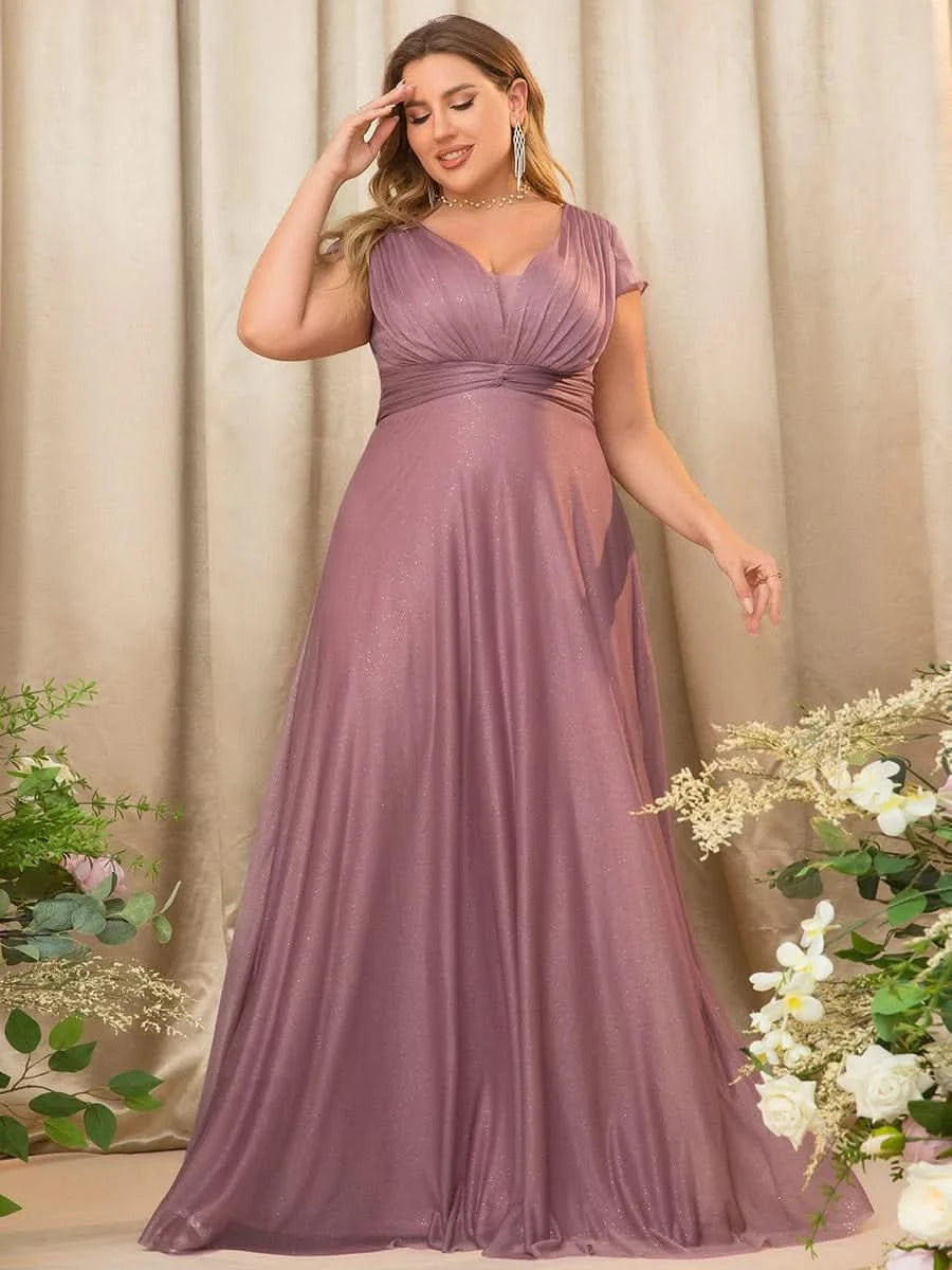 Color=Orchid | Plus Size Glitzernd Plissee A-Linie Langes Kleid für Brautmutter- Orchid 1