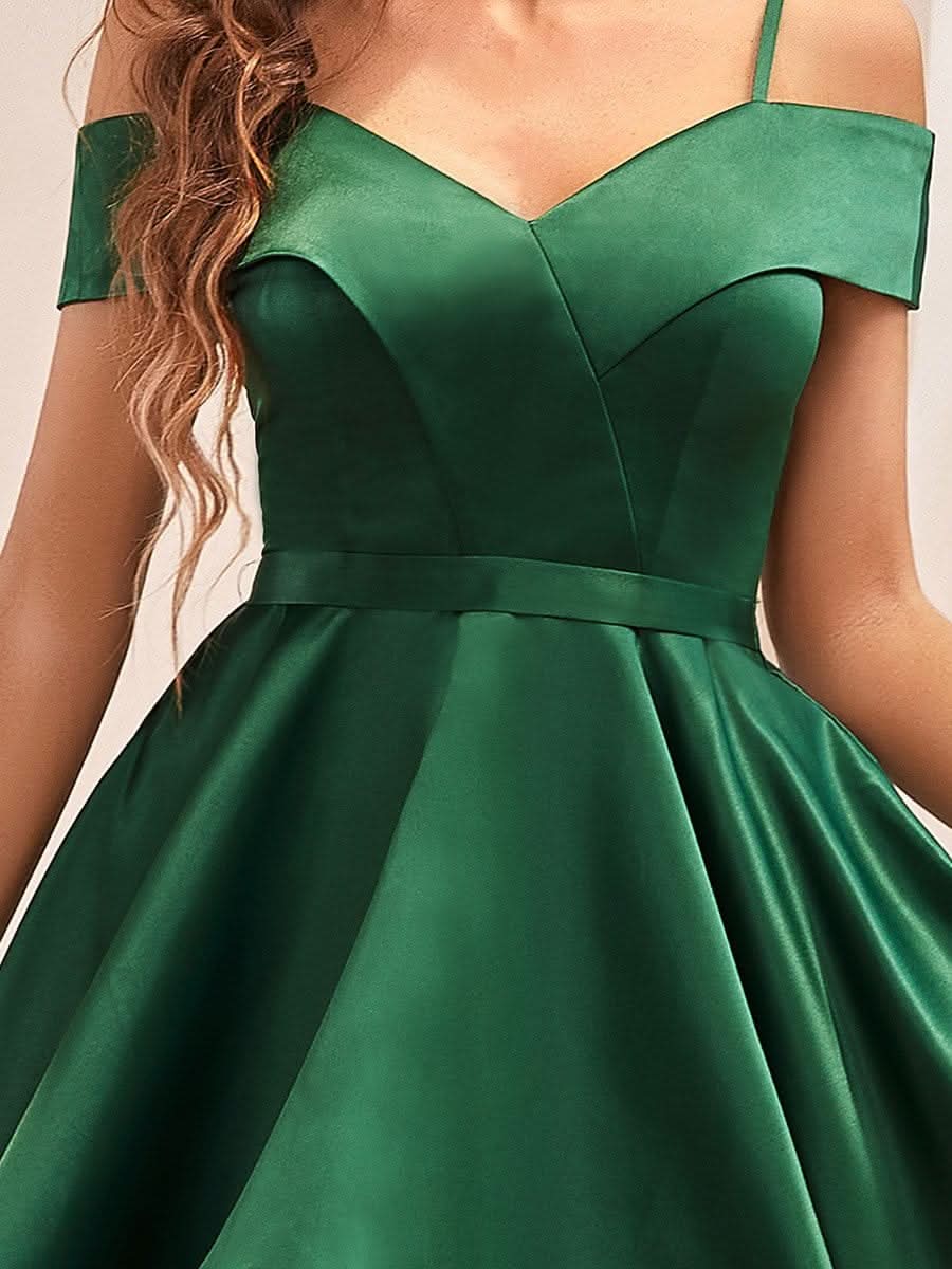 Größe Nach Maß Schulterfreies kurzes Abendkleid mit Rüschen EO30005