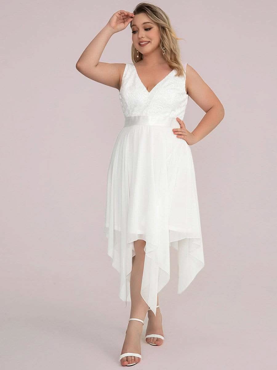 Plus Size V-Ausschnitt Chiffon Spitzenkleider Promkleider #farbe_Cream