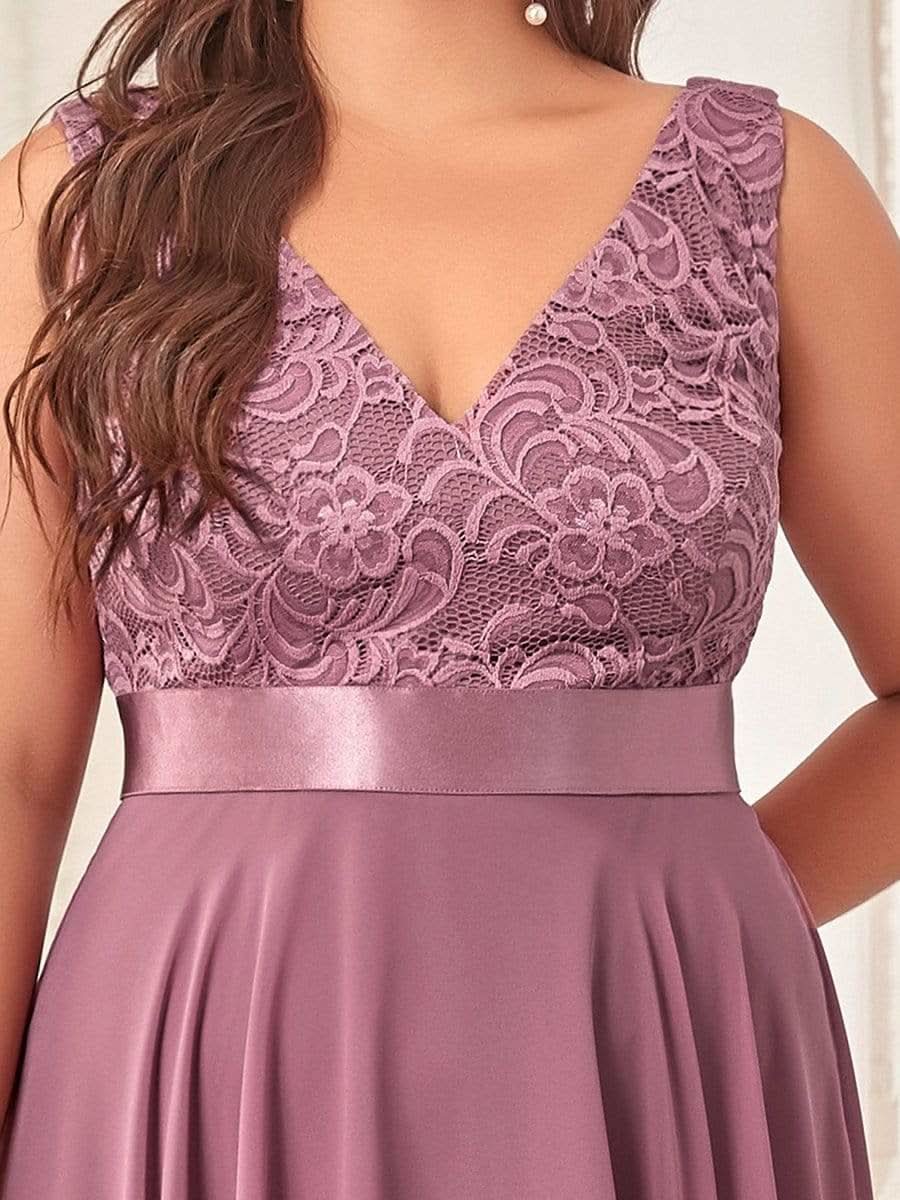 Plus Size V-Ausschnitt Chiffon Spitzenkleider Promkleider #farbe_Orchid