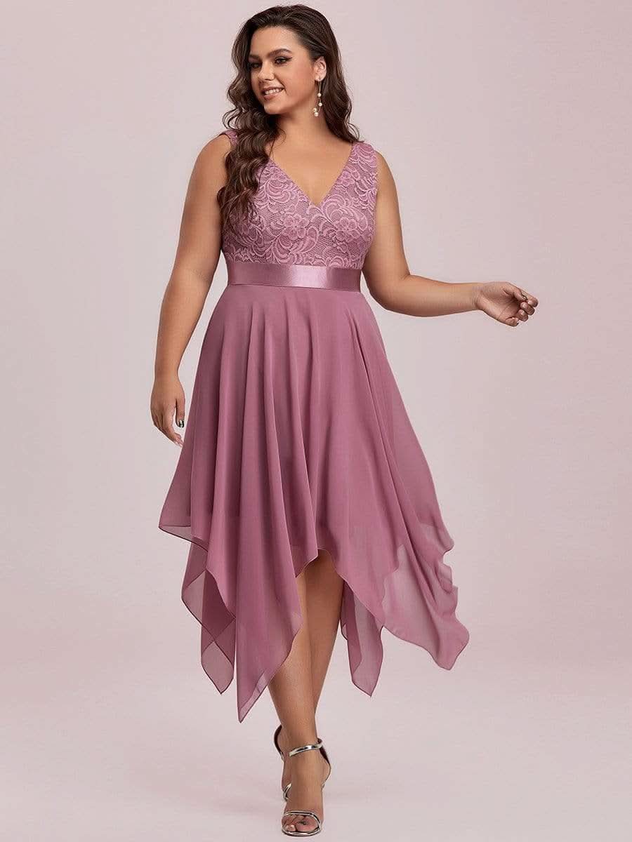 Plus Size V-Ausschnitt Chiffon Spitzenkleider Promkleider #farbe_Orchid