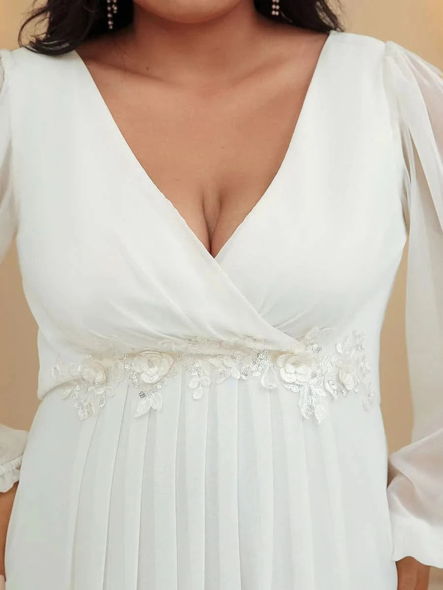 Größe Nach Maß Elegantes tiefes V-Laterne langes Schlitzärmel-Applikations-Maxi-Abendkleid 00461