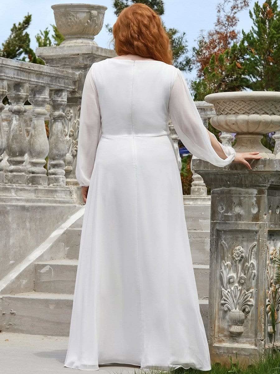 Größe Nach Maß Elegantes tiefes V-Laterne langes Schlitzärmel-Applikations-Maxi-Abendkleid 00461